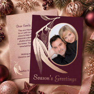 Elegant Wine Photo Eucalyptus Art Christmas Rose Foil Holiday Card