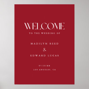 Elegant Wine Red Bold Typography Wedding Welcome Poster