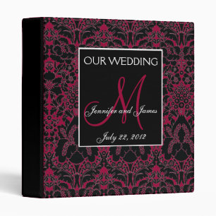 Elegant Wine Red Damask Monogram Wedding Planner Binder