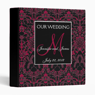 Elegant Wine Red Damask Monogram Wedding Planner Binder