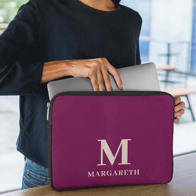 Elegant Wine Red Monogram Laptop Sleeve (Creator Uploaded)