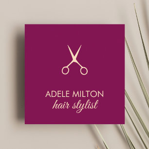 Elegant Wine Red Pastel Scissors Hairstylist Square Business Card