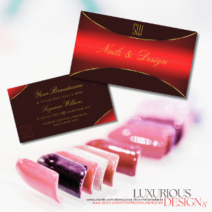 Elegant Wine Red with Gold Border and Monogram Business Card