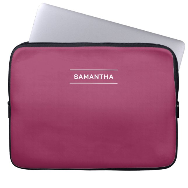 Elegant Wine Red with Name Laptop Sleeve (Front)