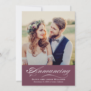 Elegant Wine Script Wedding Photo Marriage Announcement