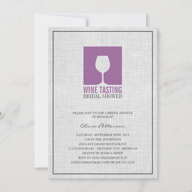 Elegant Wine Tasting Bridal Shower Invitations (Front)