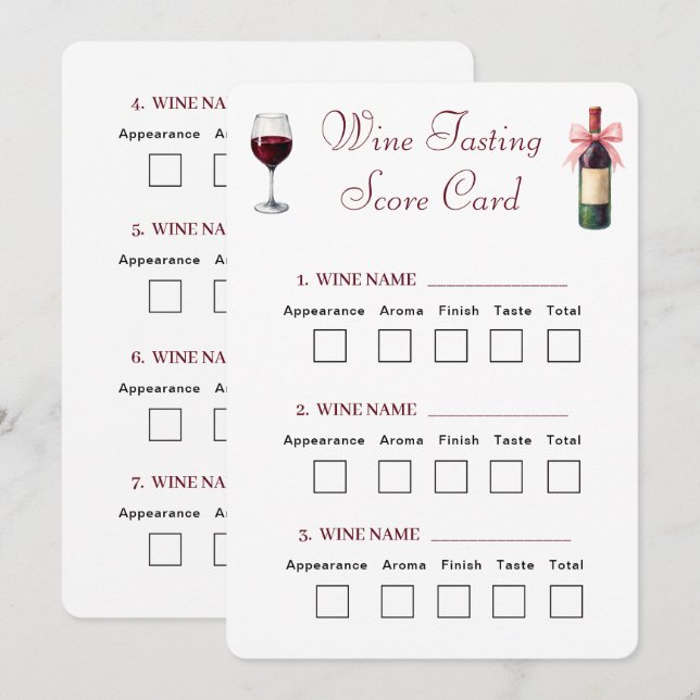 Elegant Wine Tasting Score Card (Front/Back)