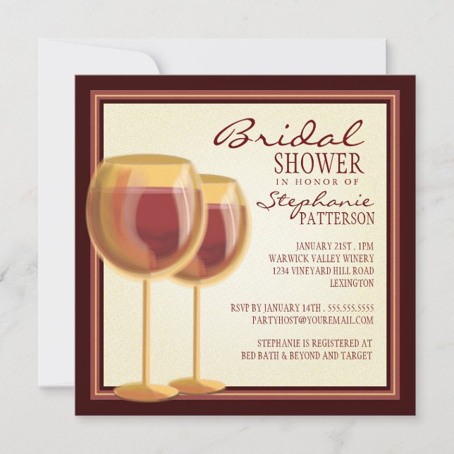 Elegant Wine Themed Bridal Shower Invitation (Front)