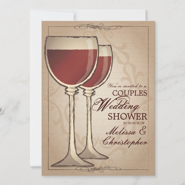 Elegant Wine Themed Couples Wedding Shower Invitation (Front)