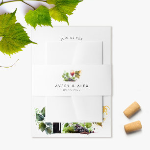 Elegant Wine Themed Watercolor Vineyard Wedding Invitation Belly Band