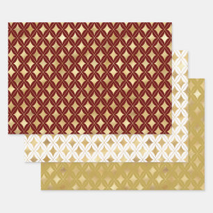 Elegant Wine, White & Gold Carnival Harlequin  Wrapping Paper Sheet