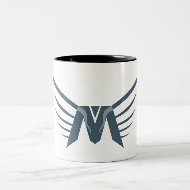Elegant Wing Letter M monogram Two-Tone Coffee Mug (Center)