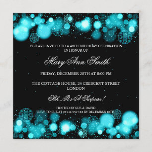 Elegant Winter 40th Birthday Party Turquoise Invitation