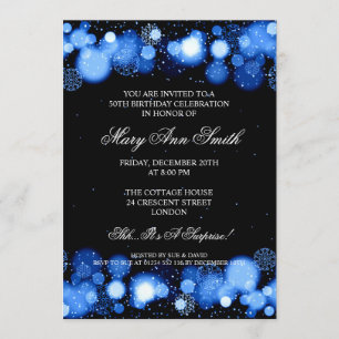 Elegant Winter 50th Birthday Party Blue Invitation