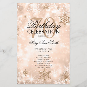 Elegant Winter 70 Birthday Program Rose Gold Menu