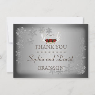 Elegant Winter Antlers Grey Wedding THANK YOU Card
