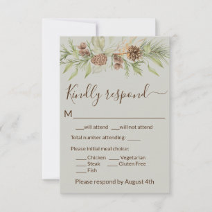 Elegant Winter Beige Pine RSVP Card