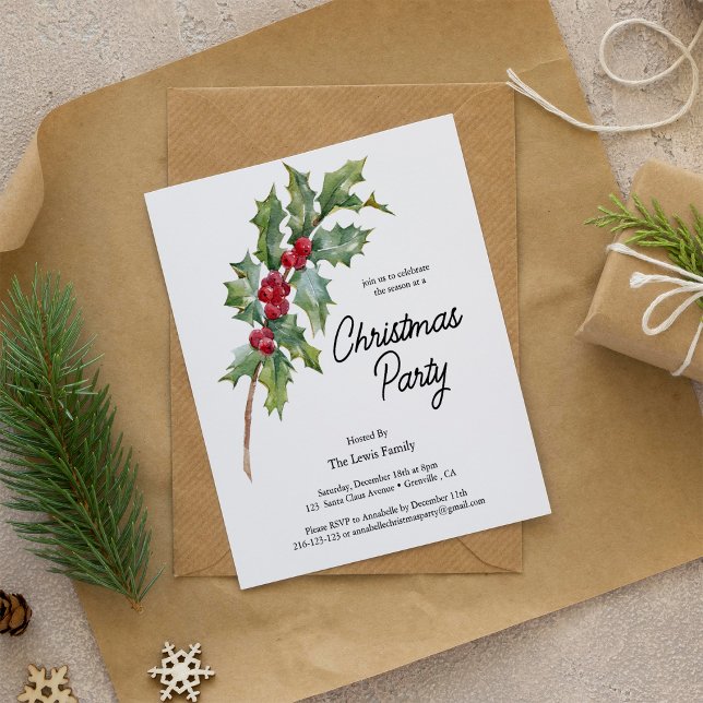 Elégant Winter Berries Fête Invitation (Créateur téléchargé)