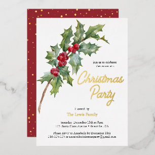 Elegant Winter Berries Holiday Foil Invitation