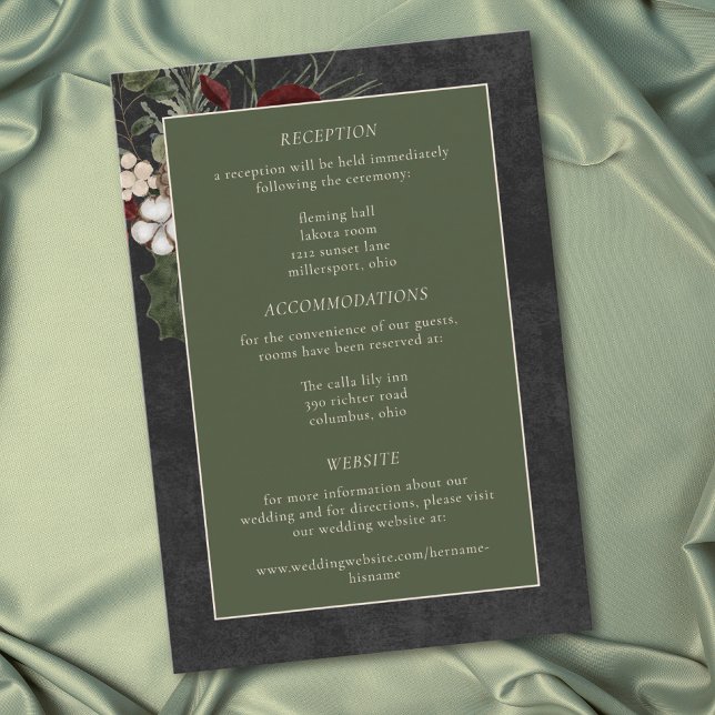 Elegant Winter Berries & Pine Black Wedding Enclosure Card (Elegant Winter Berries & Pine Black Wedding Enclosure Card)