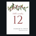 Elegant Winter Berries Red Green Watercolor Table Number<br><div class="desc">Elements: Simple sprigs of watercolor berries.  Sophisticated serif fonts with fun script accents. Colours: red,  berry,  garnet,  crimson,  ruby,  currant,  green,  pine,  moss,  juniper,  forest green,  hunter green. Themes: modern,  winter,  Christmas,  minimalist,  elegant,  autumn,  fall. Collection: Elegant Winter Berries Red Green Watercolor Wedding Collection Product Type: Table Card</div>