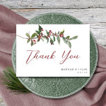 Elegant Winter Berries Red Green Watercolor Thank You Card<br><div class="desc">Elements: Simple sprigs of watercolor berries.  Sophisticated serif fonts with fun script accents. Colours: red,  berry,  garnet,  crimson,  ruby,  currant,  green,  pine,  moss,  juniper,  forest green,  hunter green. Themes: modern,  winter,  Christmas,  minimalist,  elegant,  autumn,  fall. Collection: Elegant Winter Berries Red Green Watercolor Wedding Collection Product Type: Thank You Note</div>