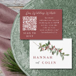 Elegant Winter Berries Red Green Web QR RSVP Enclosure Card<br><div class="desc">Elements: Simple sprigs of watercolor berries. Sophisticated serif fonts with fun script accents. Colours: red, berry, garnet, crimson, ruby, currant, green, pine, moss, juniper, forest green, hunter green. Themes: modern, winter, Christmas, minimalist, elegant, autumn, fall. Collection: Elegant Winter Berries Red Green Watercolor Wedding Collection Product Type: Wedding Website QR Code...</div>