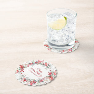 Elegant Winter Berry Botanical 100th Birthday  Paper Coaster