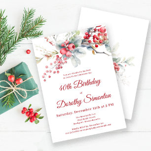 Elegant Winter Berry Botanical 40th Birthday Invitation