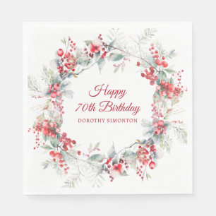 Elegant Winter Berry Botanical 70th Birthday Napkin
