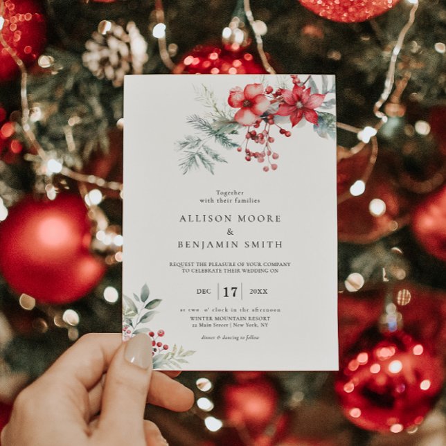 Elegant Winter Berry Poinsettia Wedding  Invitation (Creator Uploaded)