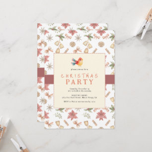 Elegant Winter Bird Christmas Dinner Invitation