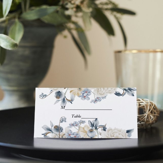 Elegant Winter Blue And White Flowers Place Card (Creator Uploaded)