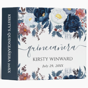 Elegant Winter Blue Floral Quinceañera Photo Album Binder