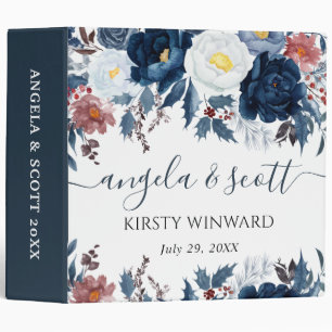 Elegant Winter Blue Floral Wedding Photo Album Binder