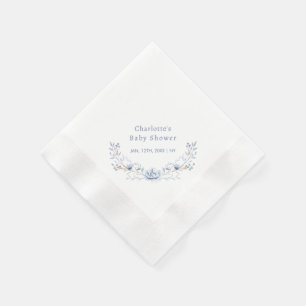 Elegant Winter Blue Floral Wreath Baby Shower Napkin