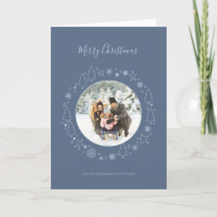Elegant Winter blue Photo Wreath  Holiday Card