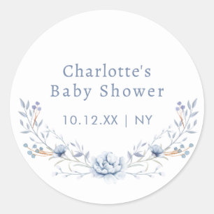 Elegant Winter Blue Wilflower Floral Baby Shower Classic Round Sticker