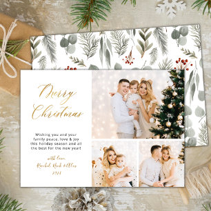 Elegant Winter Botanical 3 Multi Photo Christmas Holiday Card