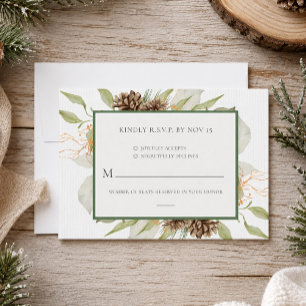Elegant Winter Botanical Forest Wedding RSVP Card