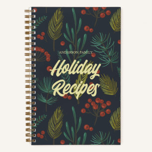 Elegant Winter Botanical Holiday Recipe  Notebook
