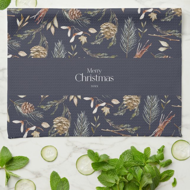 Elegant Winter Botanical Kitchen Towel (Folded)