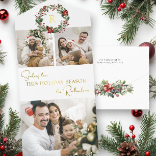 Elegant Winter Botanical Wreath 2-Photo Foil All In One Invitation