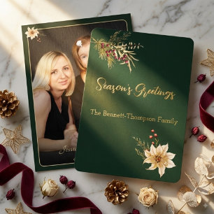 Elegant Winter Botanicals Photo Christmas Gold Foil Holiday Card
