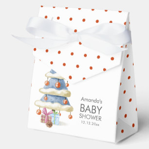 Elegant Winter Bow Christmas Tree Baby Shower  Favor Box