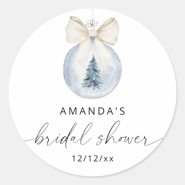 Elegant winter bridal shower  classic round sticker (Front)