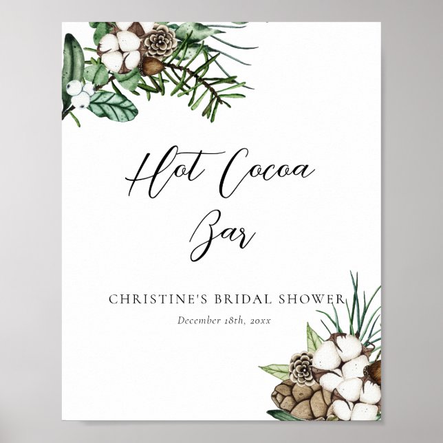 Elegant Winter Bridal Shower Hot Cocoa Sign (Front)