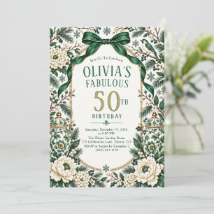 Elegant Winter Chinoiserie Emerald Green Birthday Invitation
