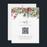 Elegant Winter Christmas Holiday QR Code Wedding RSVP Card<br><div class="desc">Elegant Winter Christmas Holiday QR Code Wedding RSVP Card features elegant red and green watercolor greenery of holly and berries.</div>