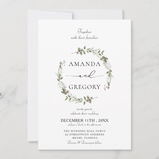 Elegant Winter Christmas holiday Wedding  Invitation (Front)